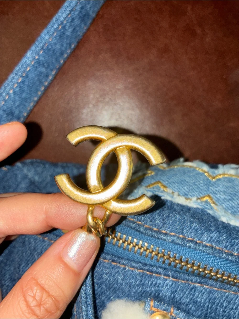 CHANEL Blue Denim Crossbody Belt Bag with Gold CC Charm